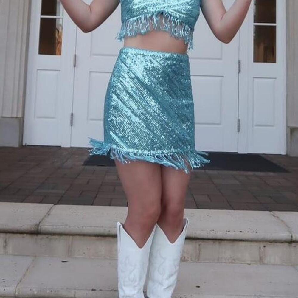 Saylor blue sequin skirt and